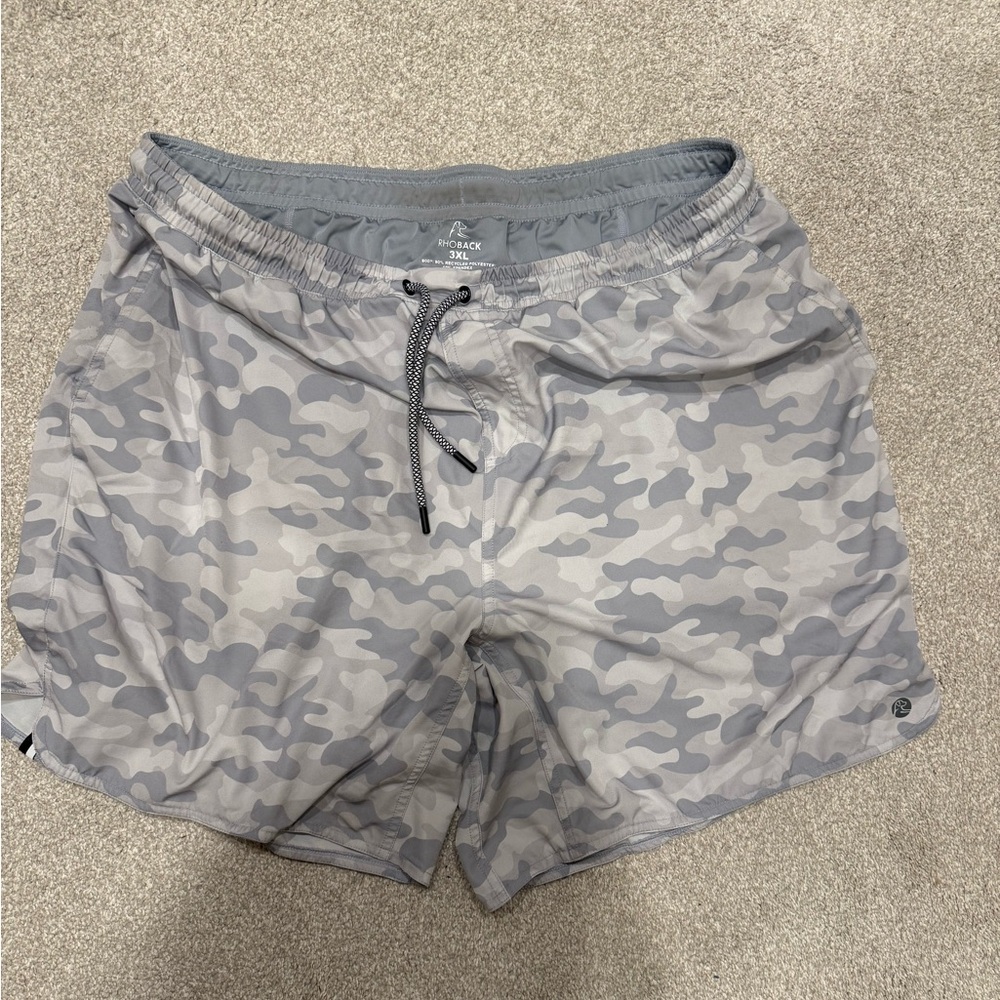 Rhoback White Camo Grit Gym Shorts lined 7” inseam
